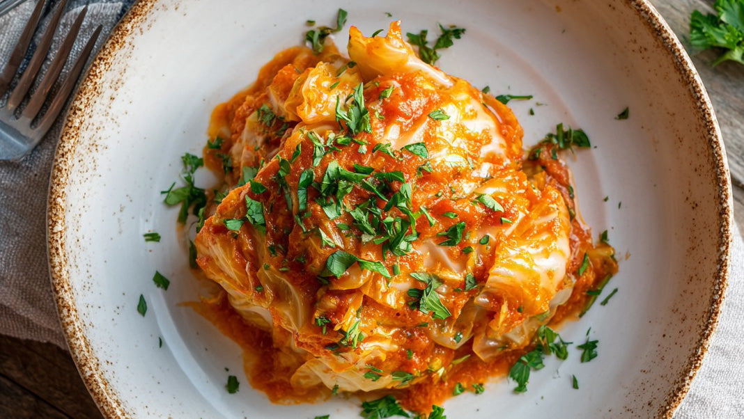Chinakohl mit Tomatensahne – cremiges Pfannengericht mit frischer Petersilie