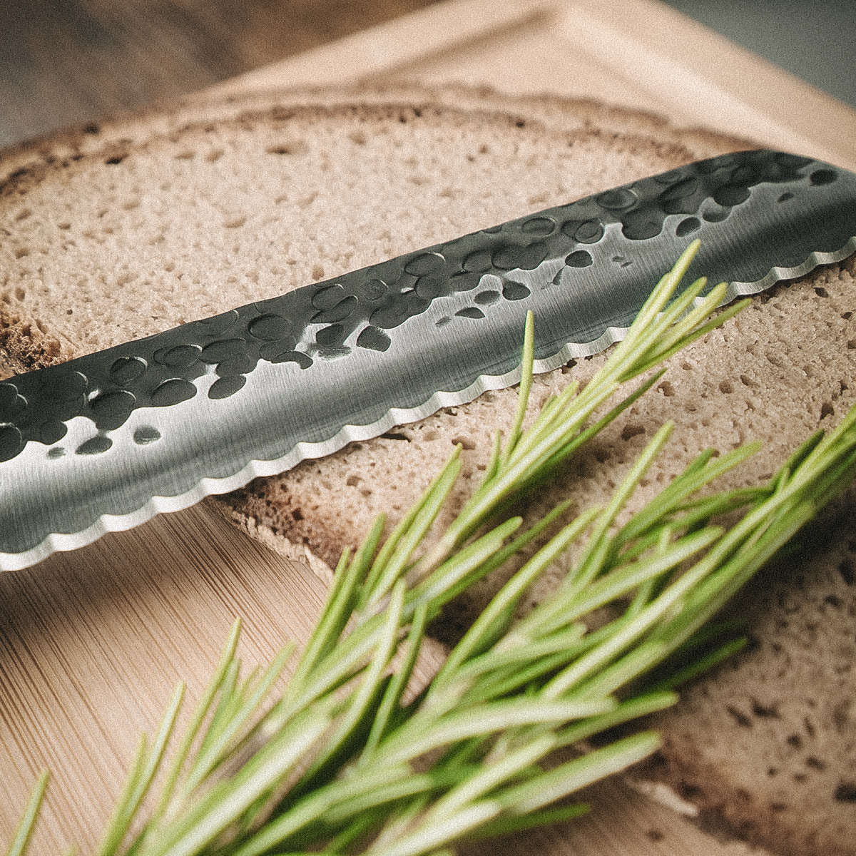 Das FIVI Brotmesser BERND auf einer Brotscheibe