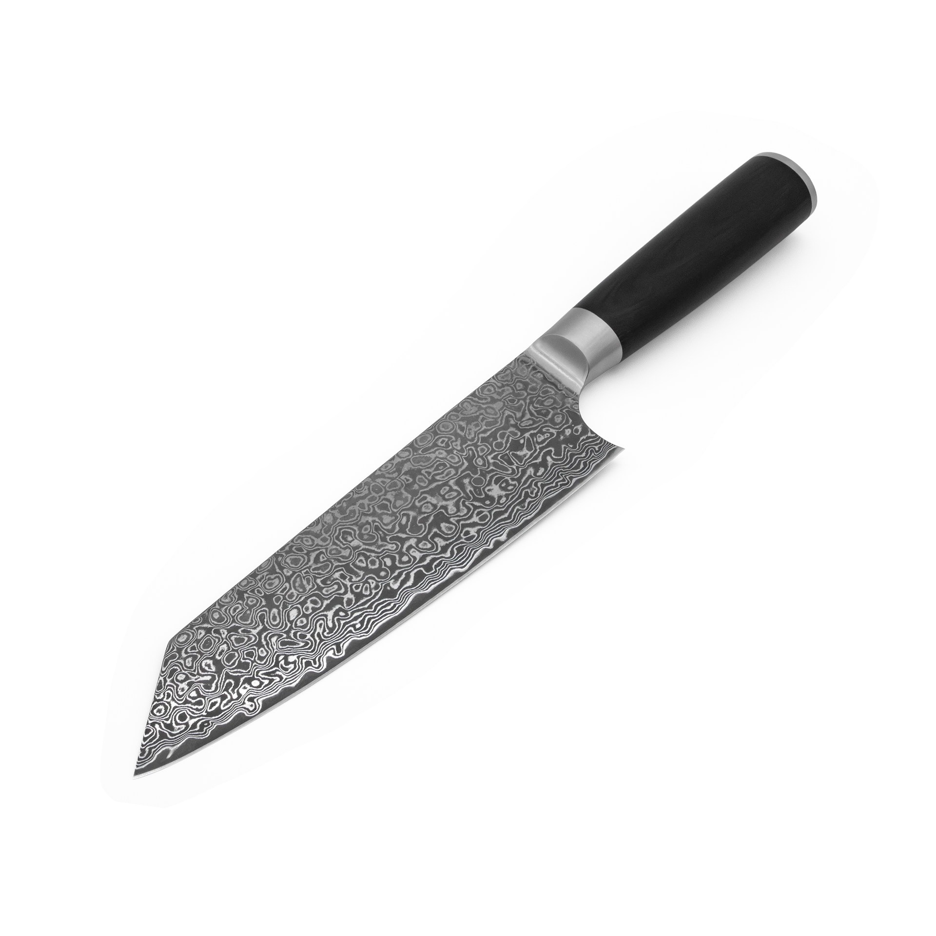 Japanisches Kiritsuke-Küchenmesser Yuno mit Damaststahl in der Seitenansicht.