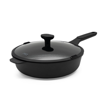 Schmorpfanne Almar mit passgenauem Glasdeckel, Dampfauslass und Gummirand