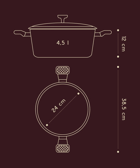 Blaupause eines Kurt-Kochtopfs, zeigt exakte Abmessungen und Konstruktionsmerkmale.