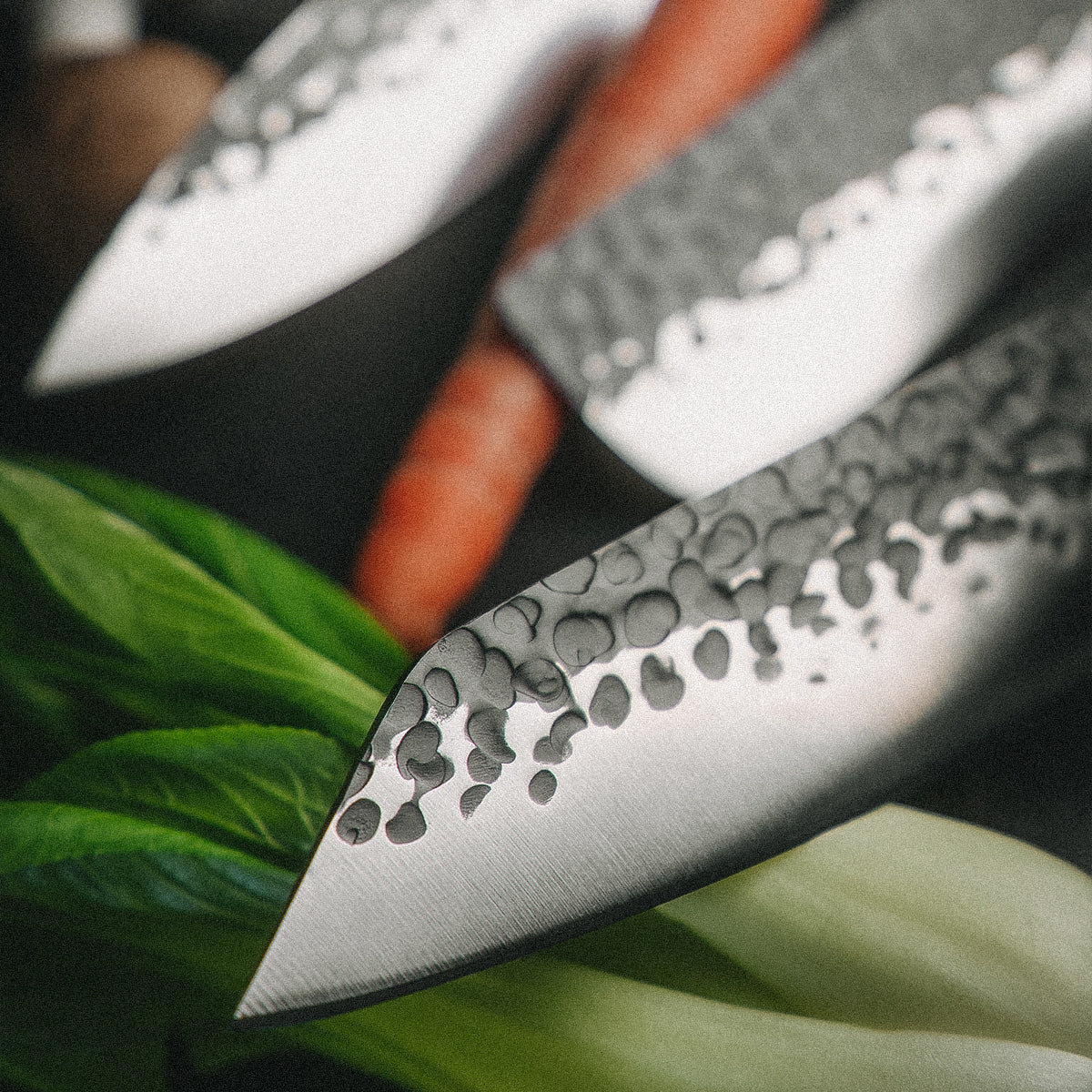 Die drei FIVI Küchenmesser auf Pak Choi