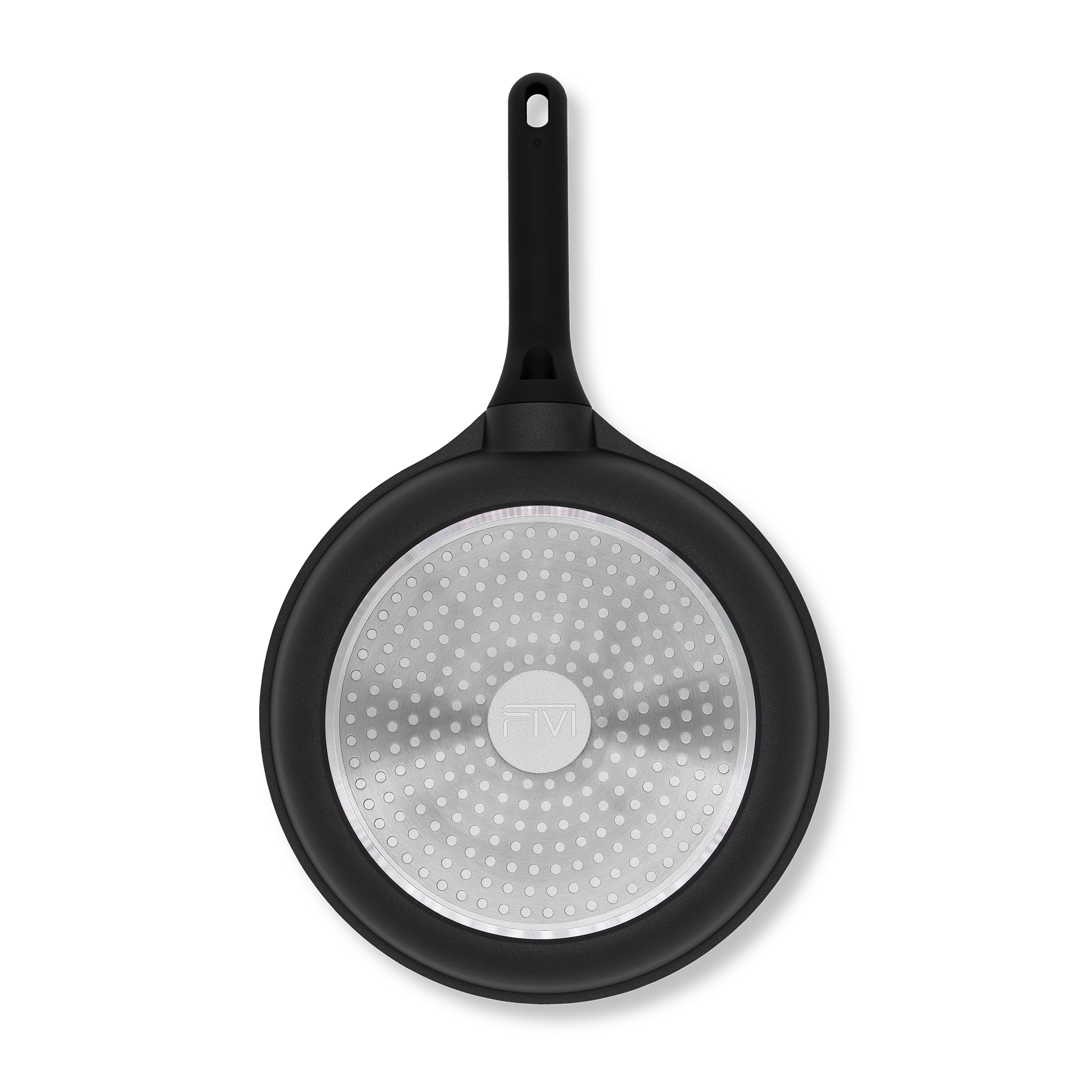 Unterseite der Induktionspfanne Vanessa mit silbernem Boden für Induktion und eingraviertem FIVI-Logo.