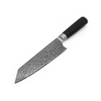 Japanisches Kiritsuke-Küchenmesser Yuno mit Damaststahl in der Seitenansicht.